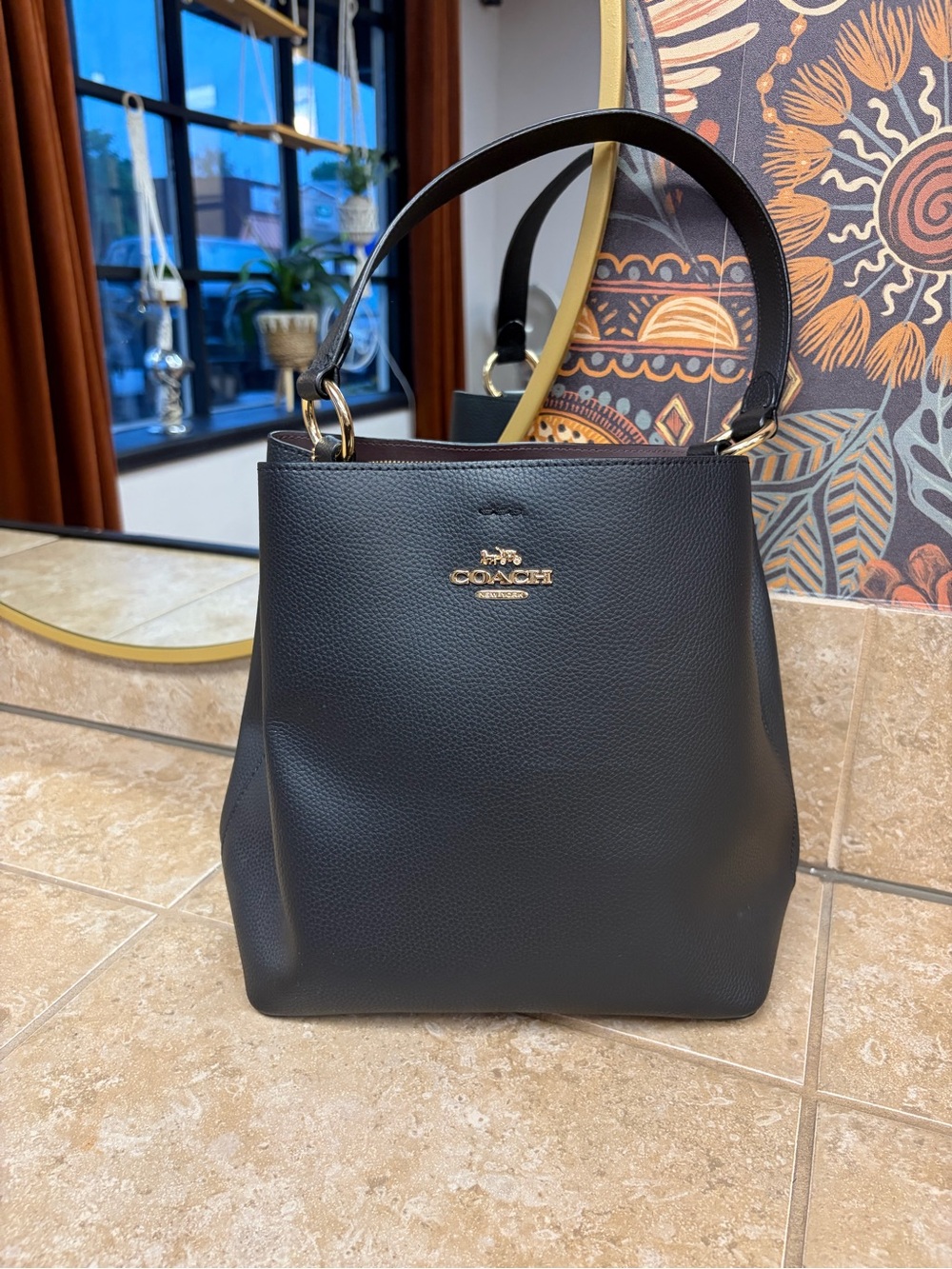 Coach Black Pebbled Leather Shoulder Bag with Gold Hardware